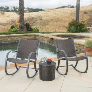 Outdoor 3pc Dark Brown Wicker Rocking Chair Chat Set - NH108592 patio chairs, outdoor seating
