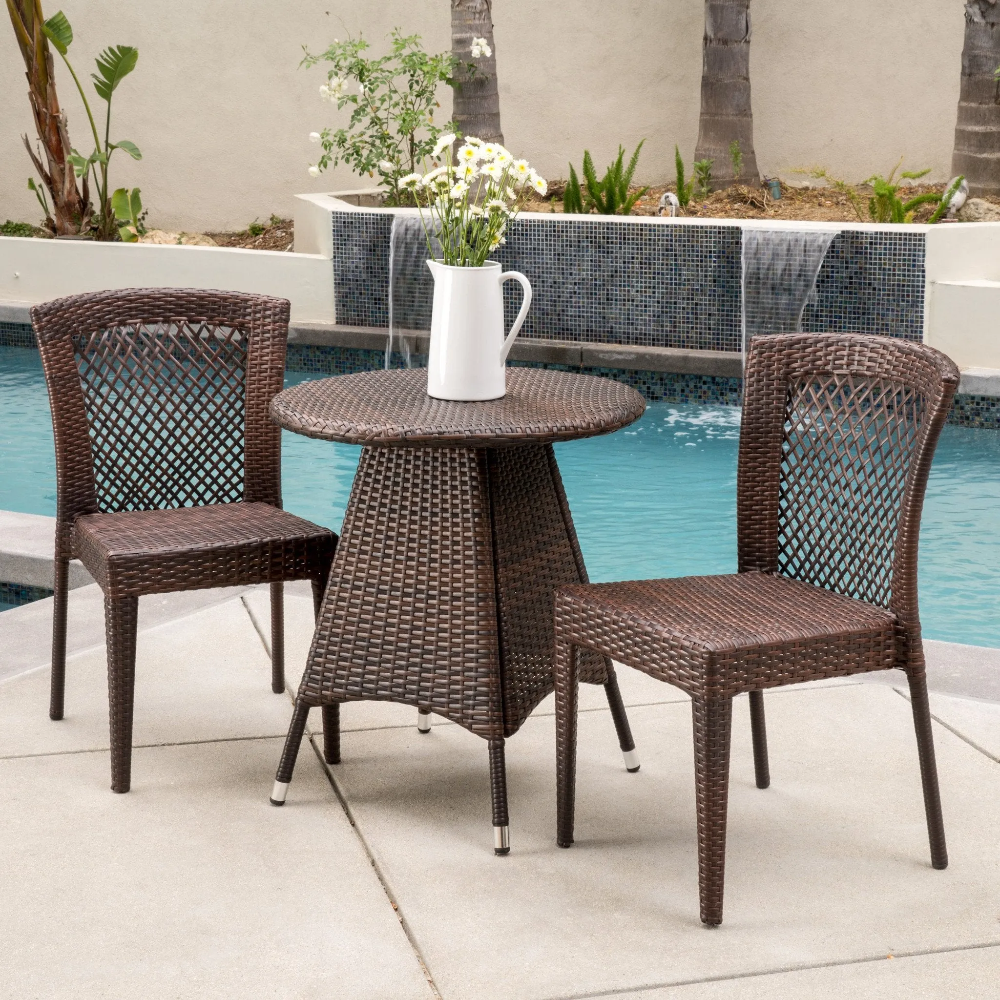 Outdoor 3pc Multibrown Wicker Bistro Set - NH618592 patio chairs, outdoor seating