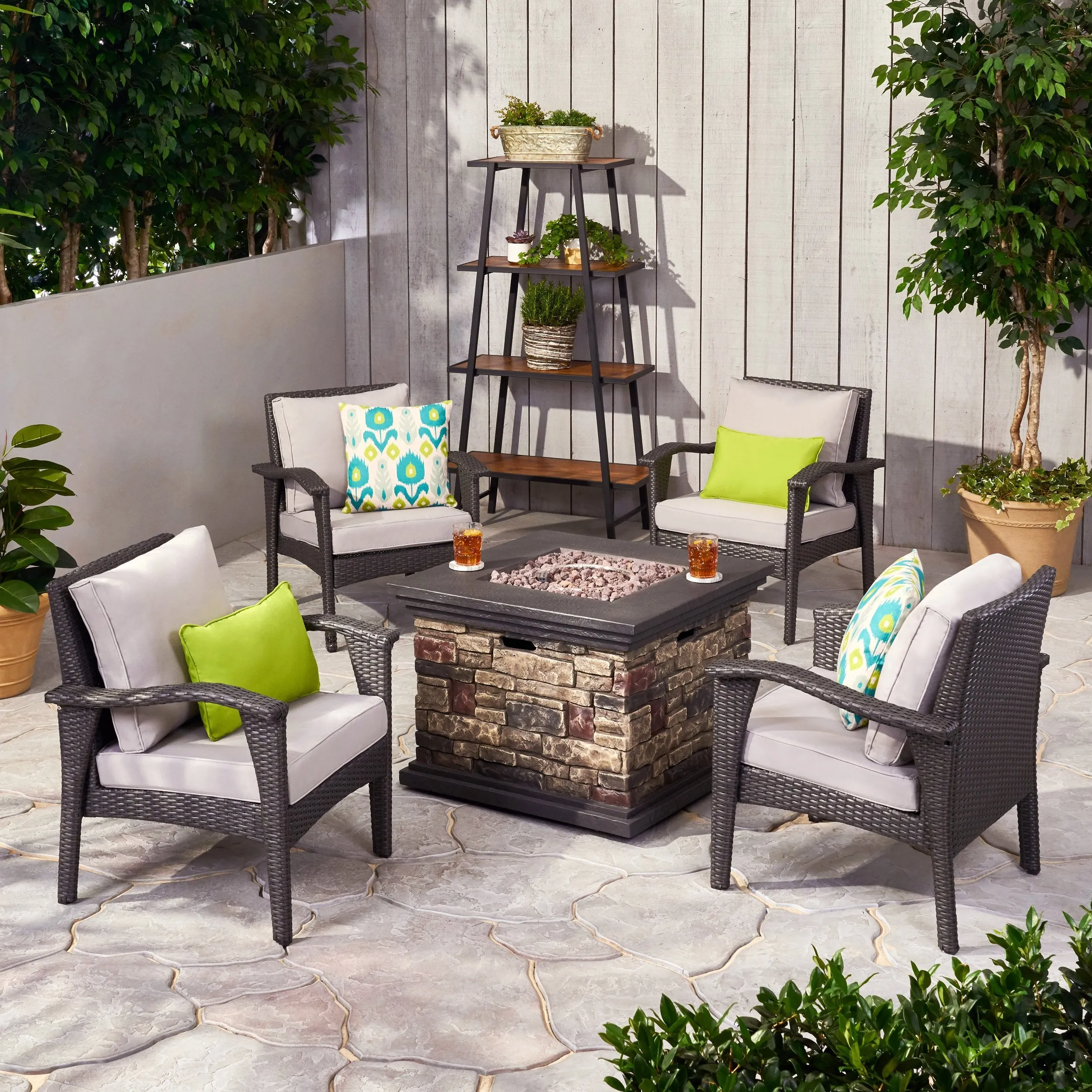 Outdoor 4 Club Chair Chat Set with Fire Pit - NH849903 patio chairs, outdoor seating