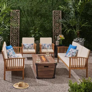 Outdoor 4 Piece Acacia Wood Conversational Sofa Set with Cushions and Fire Pit - NH328703 patio chairs, outdoor seating