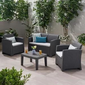 Outdoor 4 Piece Faux Wicker Rattan Chat Set with Water Resistant Cushions - NH516203 cushion cover, soft furnishing