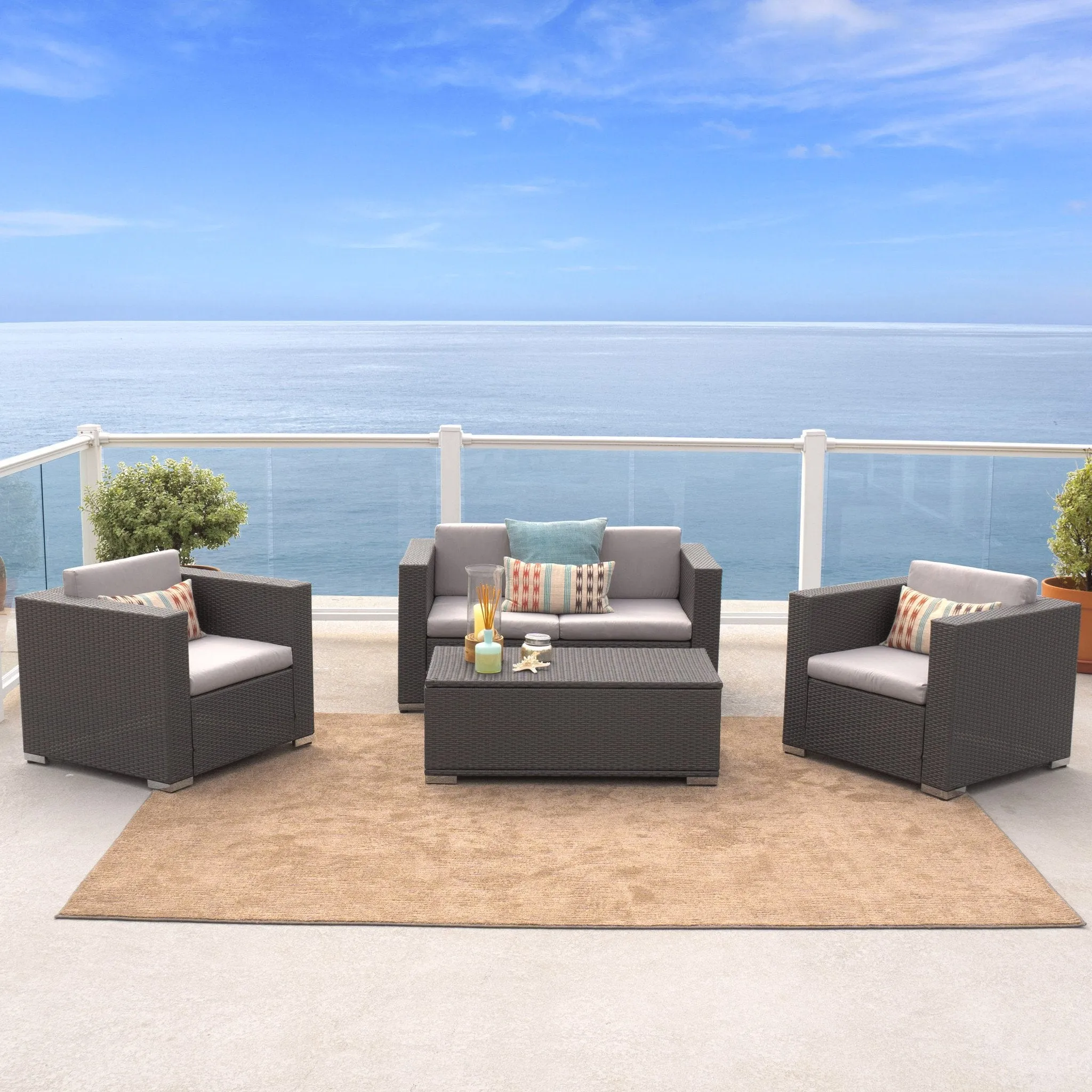 Outdoor 4-Piece Grey Wicker Sofa Set - NH015592 cushion cover, soft furnishing
