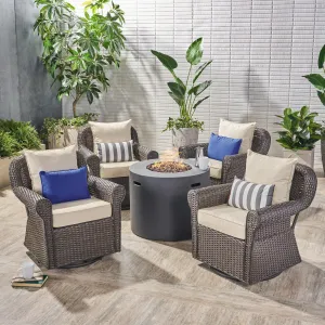 Outdoor 4 Piece Swivel Club Chair Set with Round Fire Pit - NH882503 clothes rack, garment rack