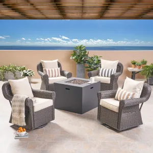 Outdoor 4 Piece Swivel Club Chair Set with Square Fire Pit - NH182503 clothes rack, garment rack