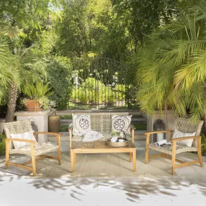 Outdoor 4 Piece Wicker Chat Set with Natural Stained Acacia Wood Frame - NH517103 clothes rack, garment rack