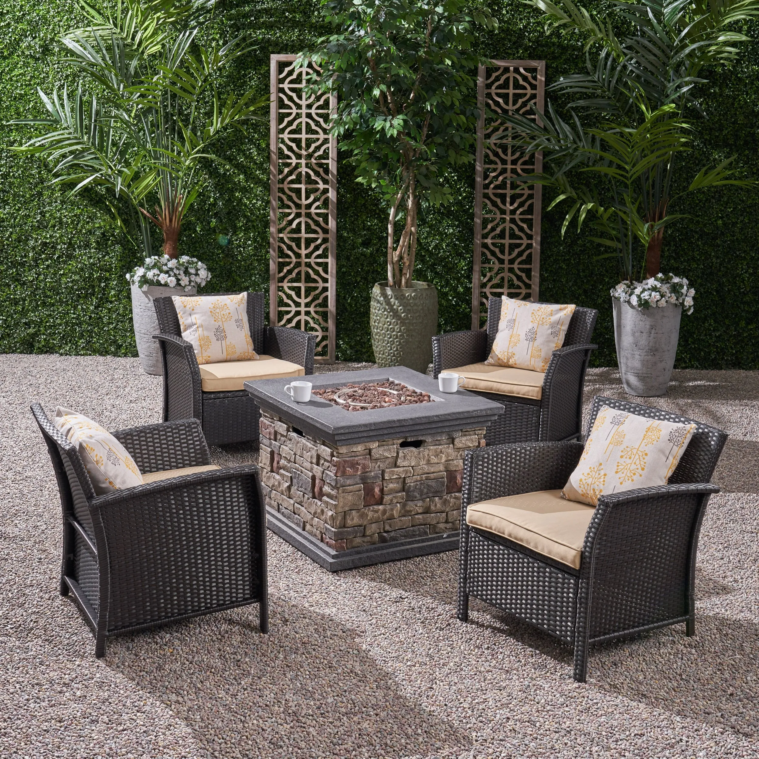 Outdoor 4 Piece Wicker Club Chair Chat Set with Fire Pit - NH474503 clothes rack, garment rack