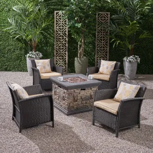 Outdoor 4 Piece Wicker Club Chair Chat Set with Fire Pit - NH474503 clothes rack, garment rack
