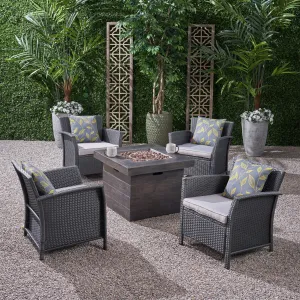 Outdoor 4 Piece Wicker Club Chair Chat Set with Wood Finished Fire Pit - NH134503 clothes rack, garment rack