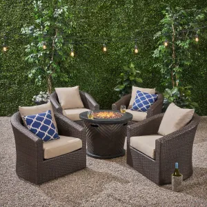 Outdoor 4 Piece Wicker Swivel Chair Set with Fire Pit, Multi Brown and Brown - NH608703 clothes rack, garment rack