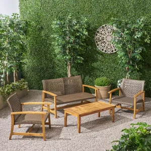 Outdoor 4 Piece Wood and Wicker Chat Set - NH861803 clothes rack, garment rack