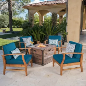 Outdoor 4 Seat Fire Pit Chat Set with Teak Finished Acacia Wood Club Chairs - NH837303 clothes rack, garment rack