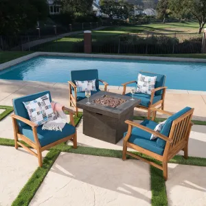 Outdoor 4 Seat Teak Finished Acacia Wood Club Chairs Fire Pit Chat Set - NH237303 clothes rack, garment rack