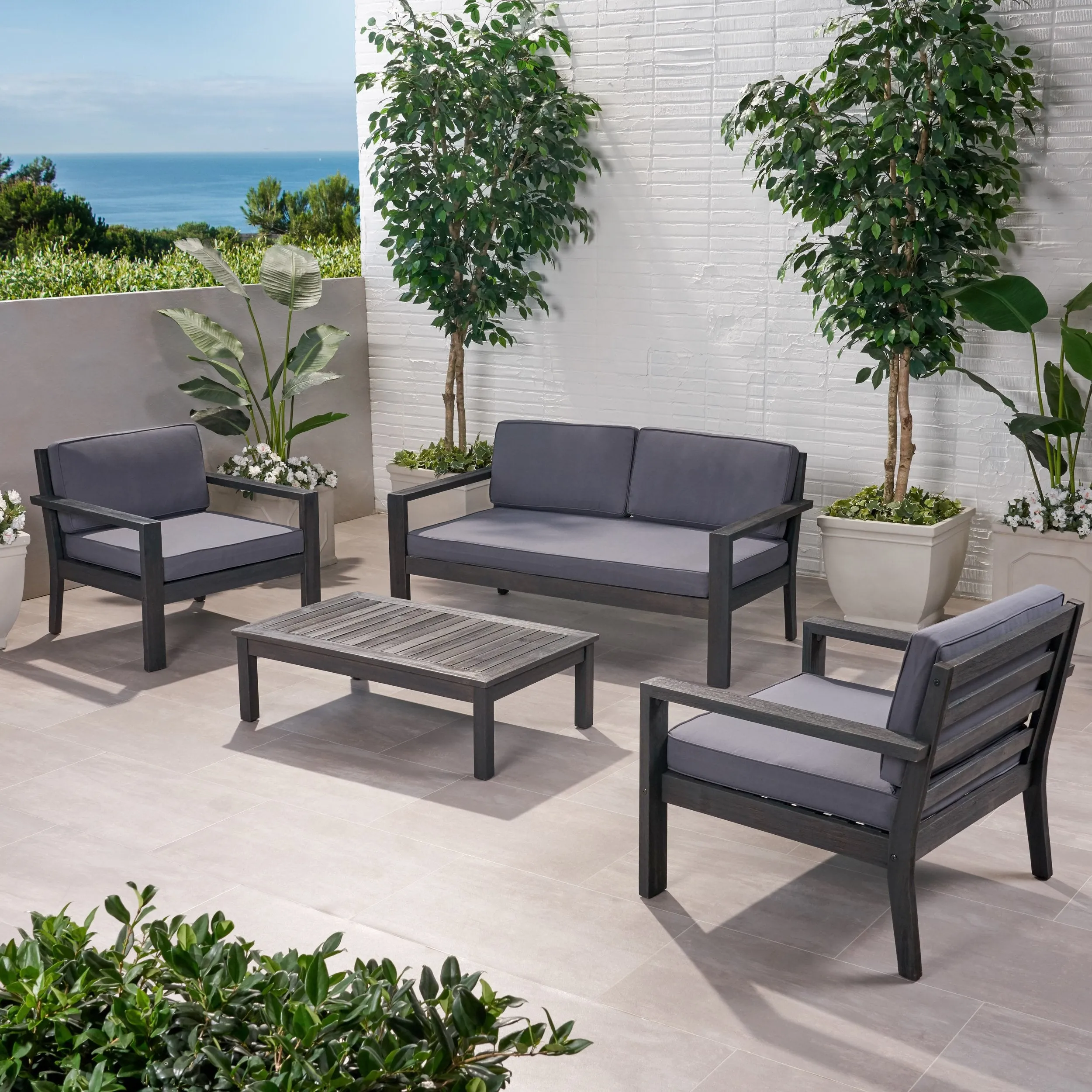 Outdoor 4 Seater Acacia Wood Chat Set with Cushions - NH312013 cushion cover, soft furnishing