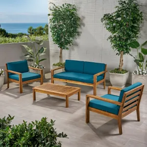 Outdoor 4 Seater Acacia Wood Chat Set with Cushions - NH712013 cushion cover, soft furnishing