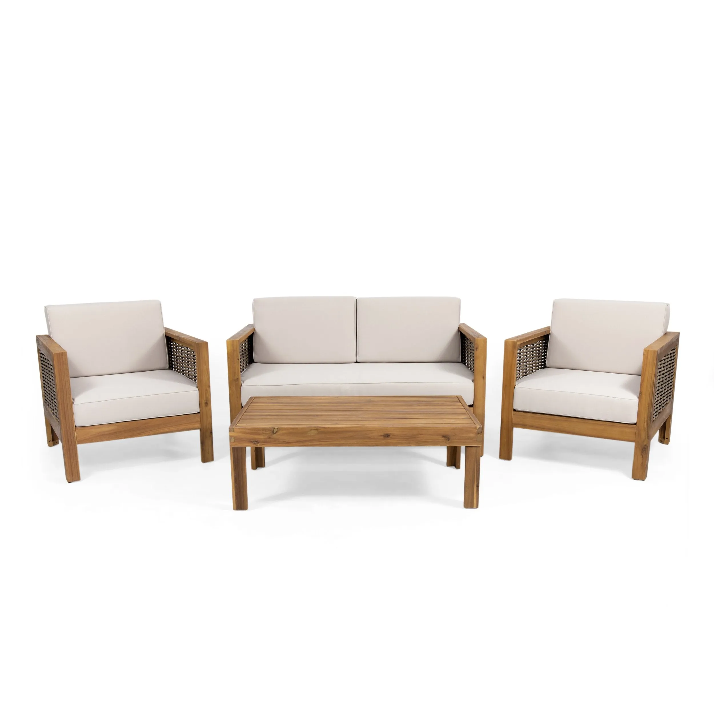 Outdoor 4 Seater Acacia Wood Chat Set with Wicker Accents - NH859213