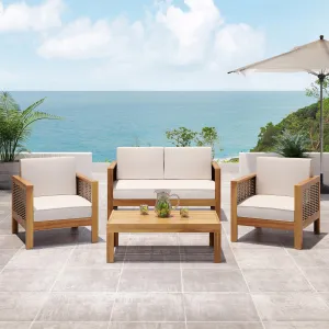 Outdoor 4 Seater Acacia Wood Chat Set with Wicker Accents - NH859213 patio chairs, outdoor seating