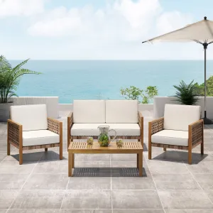 Outdoor 4 Seater Acacia Wood Chat Set with Wicker Accents - NH979213 patio chairs, outdoor seating