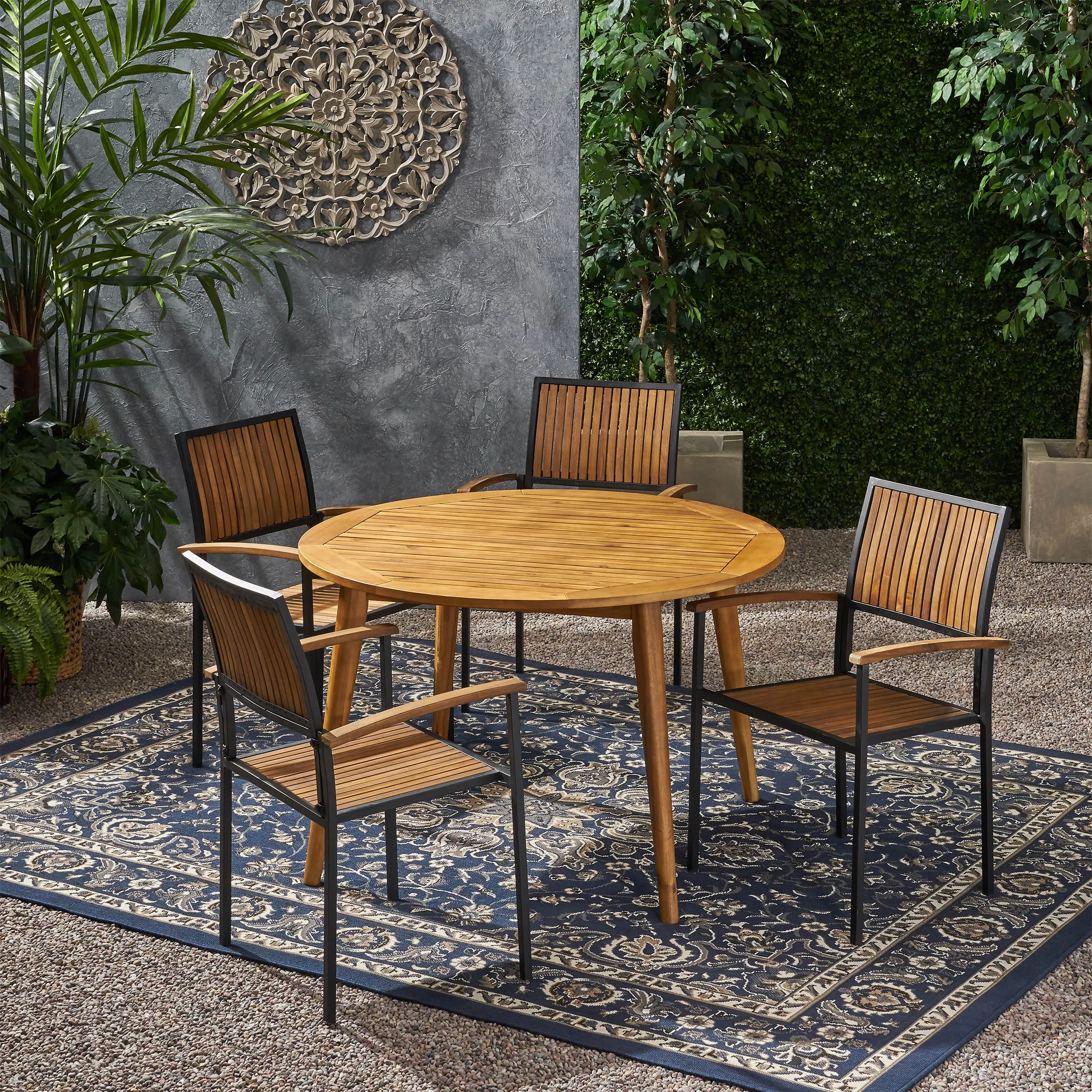 Outdoor 4 Seater Acacia Wood Circular Dining Set - NH717903 patio chairs, outdoor seating
