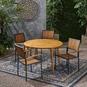 Outdoor 4 Seater Acacia Wood Circular Dining Set - NH717903 patio chairs, outdoor seating