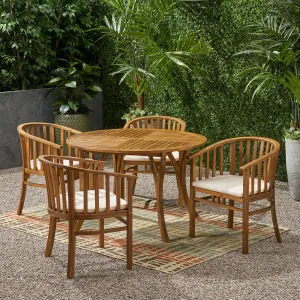 Outdoor 4 Seater Acacia Wood Circular Dining Set - NH927903 patio chairs, outdoor seating