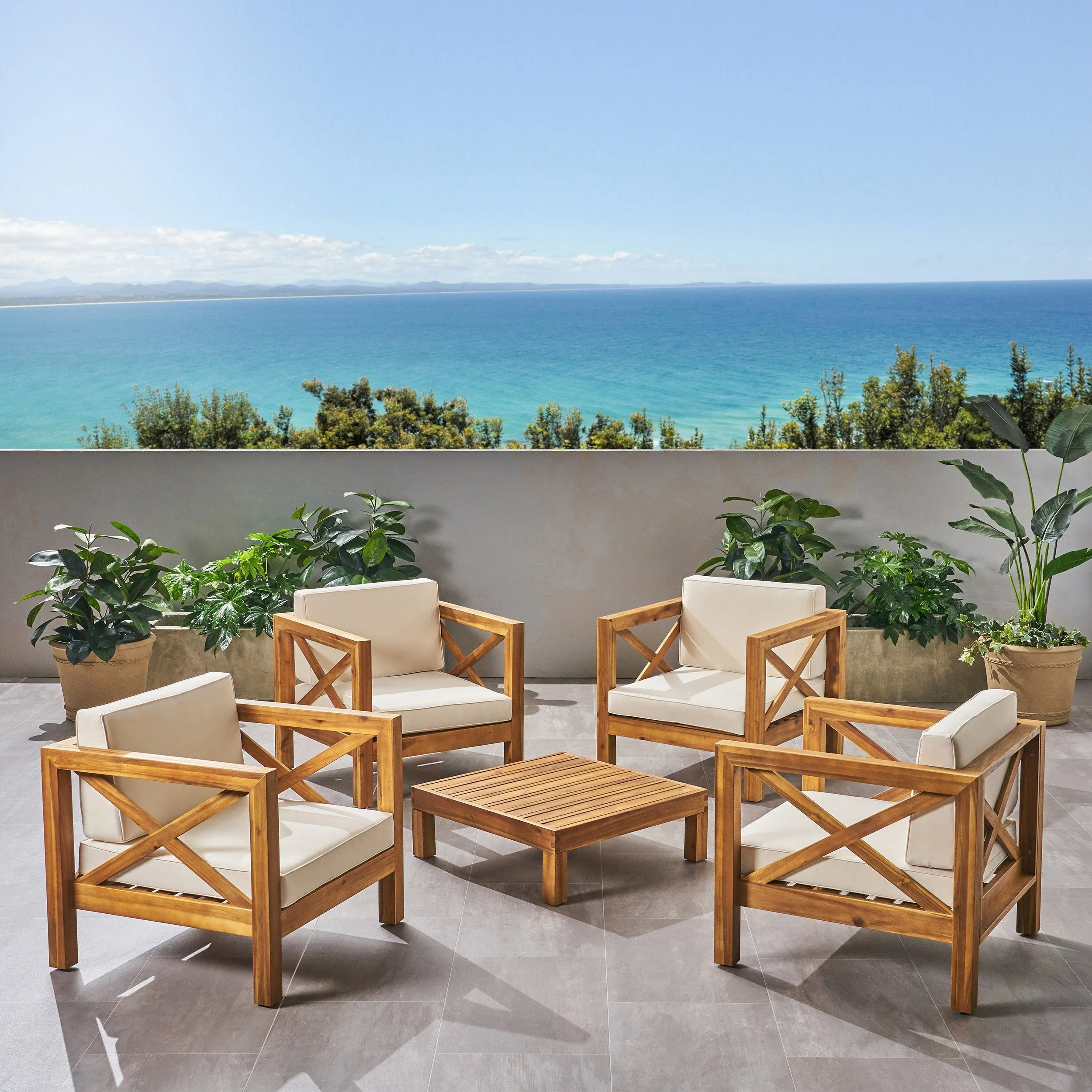 Outdoor 4 Seater Acacia Wood Club Chair and Coffee Table Set - NH004803 clothes rack, garment rack