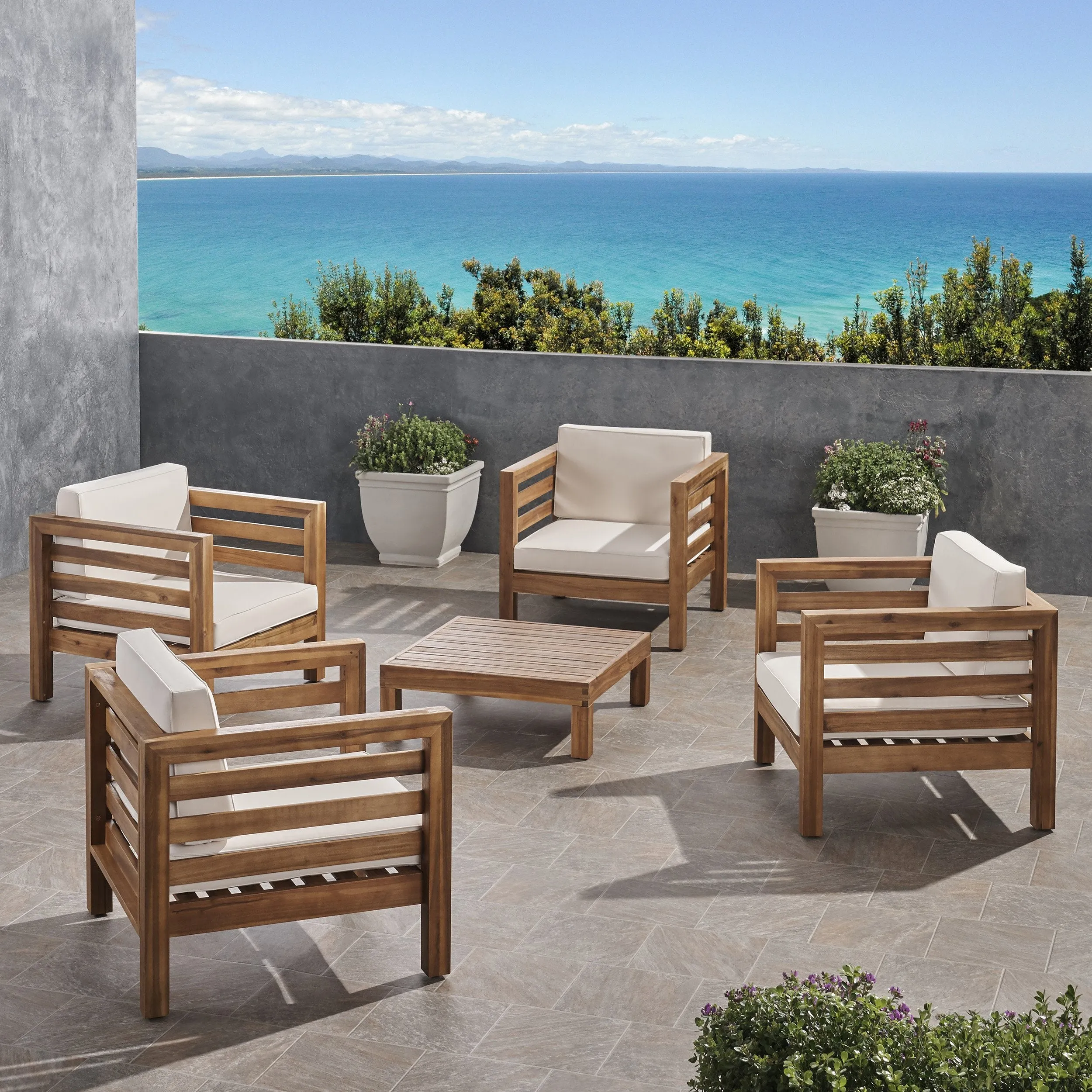 Outdoor 4 Seater Acacia Wood Club Chair and Coffee Table Set - NH944803 clothes rack, garment rack