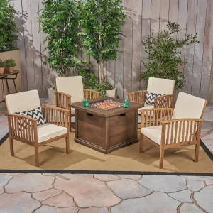 Outdoor 4-Seater Acacia Wood Club Chairs with Firepit - NH090603 patio chairs, outdoor seating