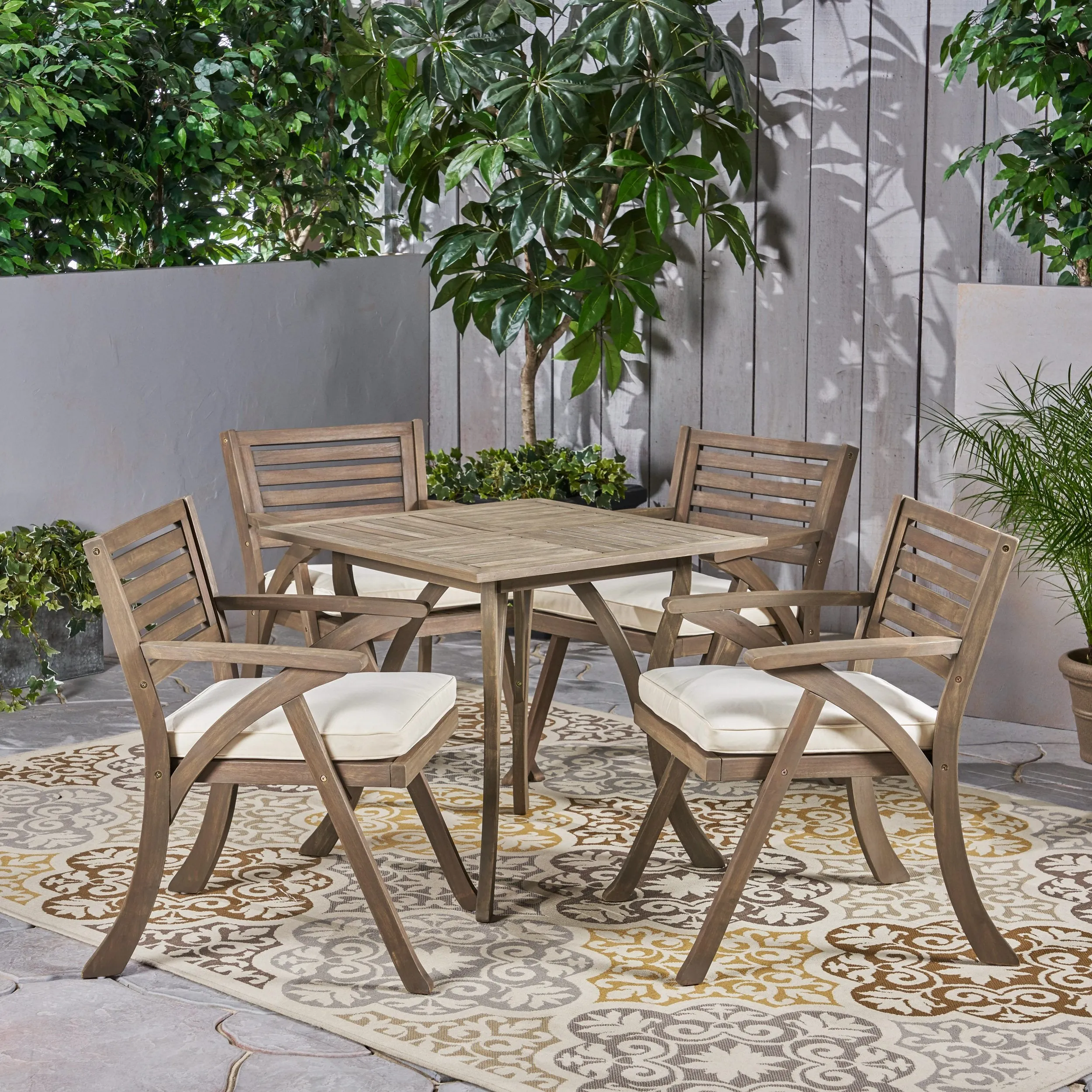 Outdoor 4-Seater Acacia Wood Dining Set with Square Table - NH867503 patio chairs, outdoor seating