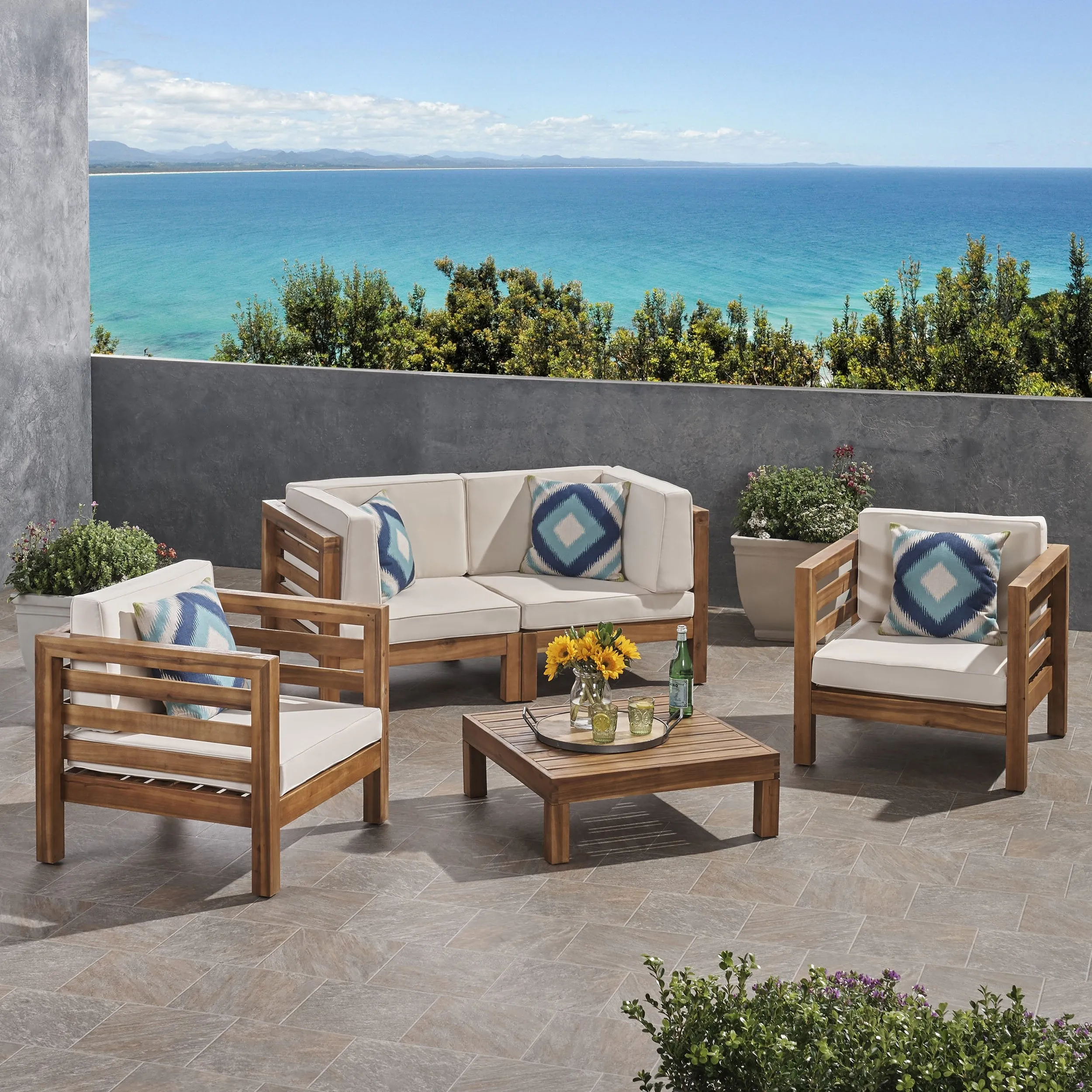 Outdoor 4 Seater Acacia Wood Loveseat Chat Set - NH454803 cushion cover, soft furnishing