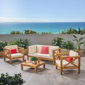 Outdoor 4 Seater Acacia Wood Loveseat Chat Set - NH504803 cushion cover, soft furnishing