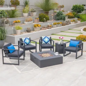Outdoor 4-Seater Aluminum Chat Set with Fire Pit, Black and Dark Gray - NH309503 patio chairs, outdoor seating