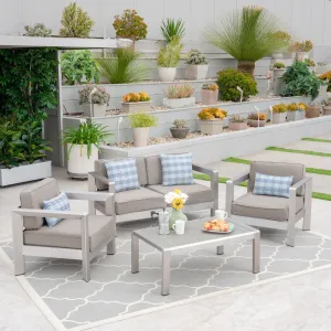 Outdoor 4-Seater Aluminum Chat Set with Tempered Glass-Topped Coffee Table - NH764603 clothes rack, garment rack