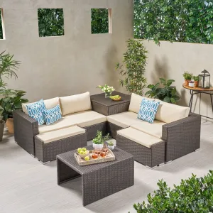 Outdoor 4 Seater V Shaped Storage Sectional Sofa Set with Ottomans - NH169903 serving bowl, serving dish
