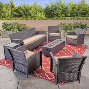 Outdoor 4-Seater Wicker Chat Set with Fire Pit - NH034503 cushion cover, soft furnishing