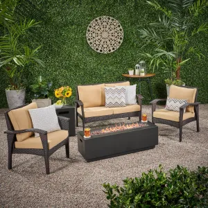 Outdoor 4 Seater Wicker Chat Set with Fire Pit - NH349903 cushion cover, soft furnishing