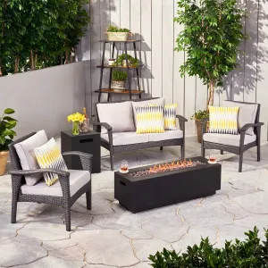 Outdoor 4 Seater Wicker Chat Set with Fire Pit - NH449903 patio chairs, outdoor seating