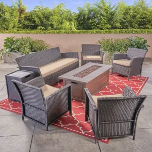 Outdoor 4-Seater Wicker Chat Set with Fire Pit - NH824503 patio chairs, outdoor seating