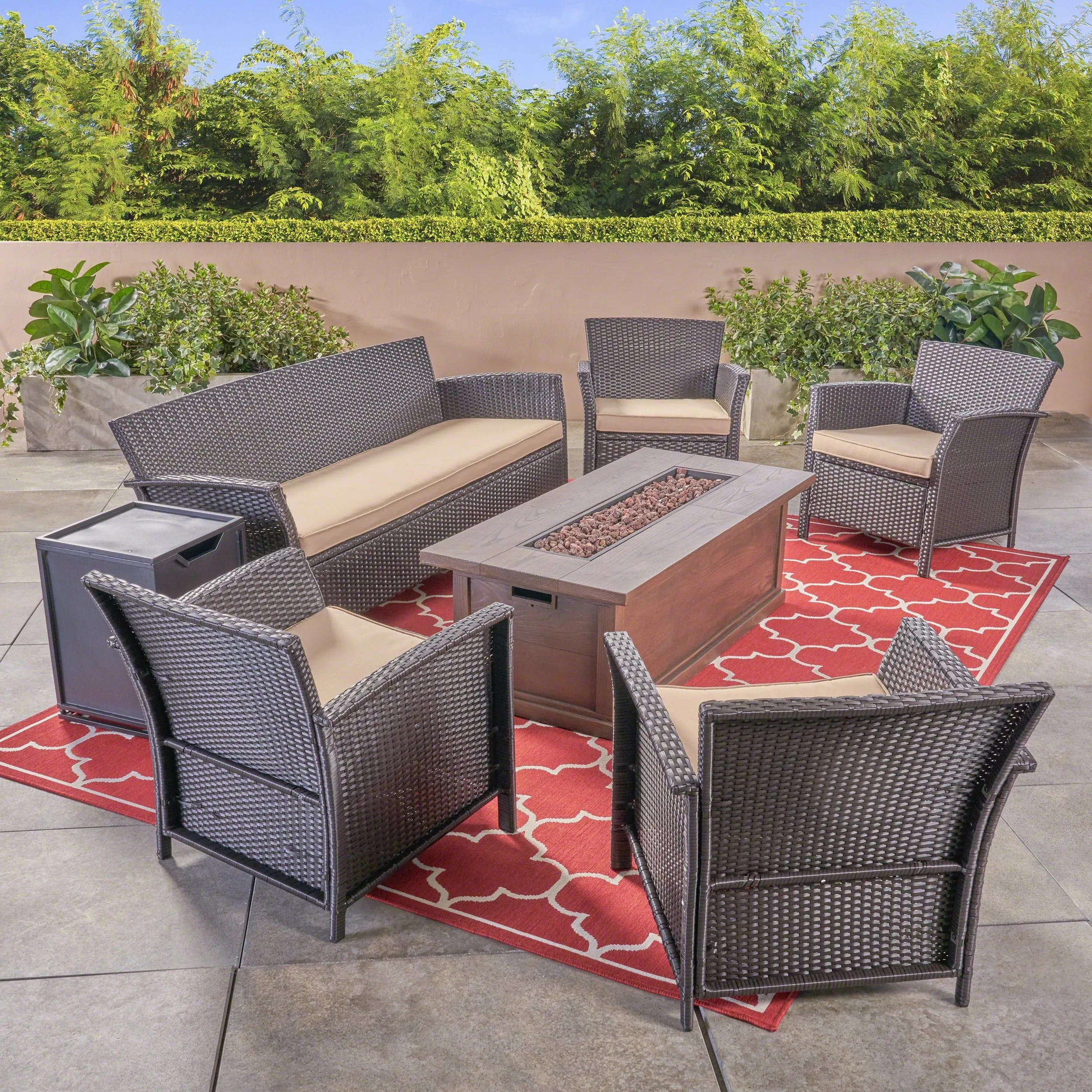 Outdoor 4-Seater Wicker Chat Set with Fire Pit - NH824503 patio chairs, outdoor seating