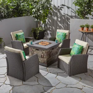 Outdoor 4 Seater Wicker Chat Set with Fire Pit - NH885603 clothes rack, garment rack
