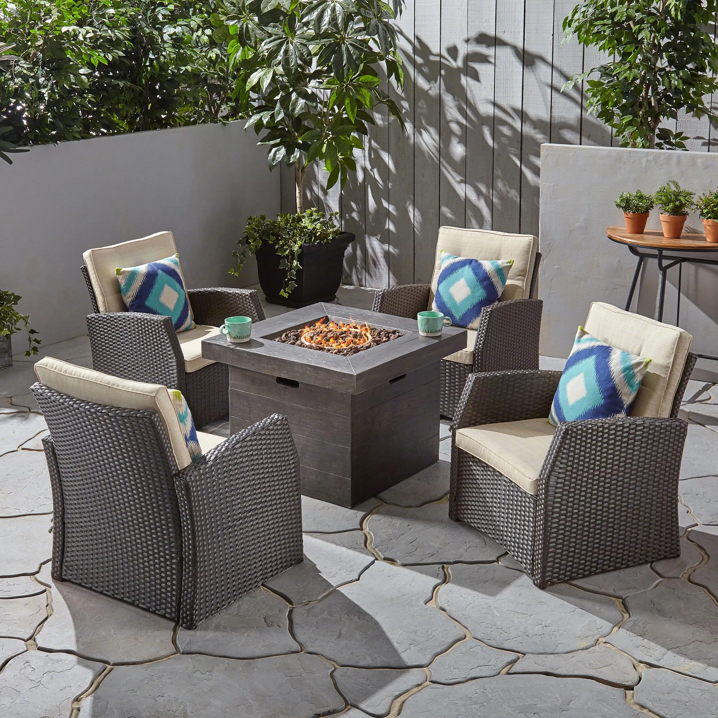 Outdoor 4 Seater Wicker Chat Set with Fire Pit - NH985603 clothes rack, garment rack