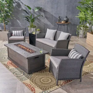 Outdoor 4 Seater Wicker Chat Set with Iron Fire Pit - NH324503 clothes rack, garment rack