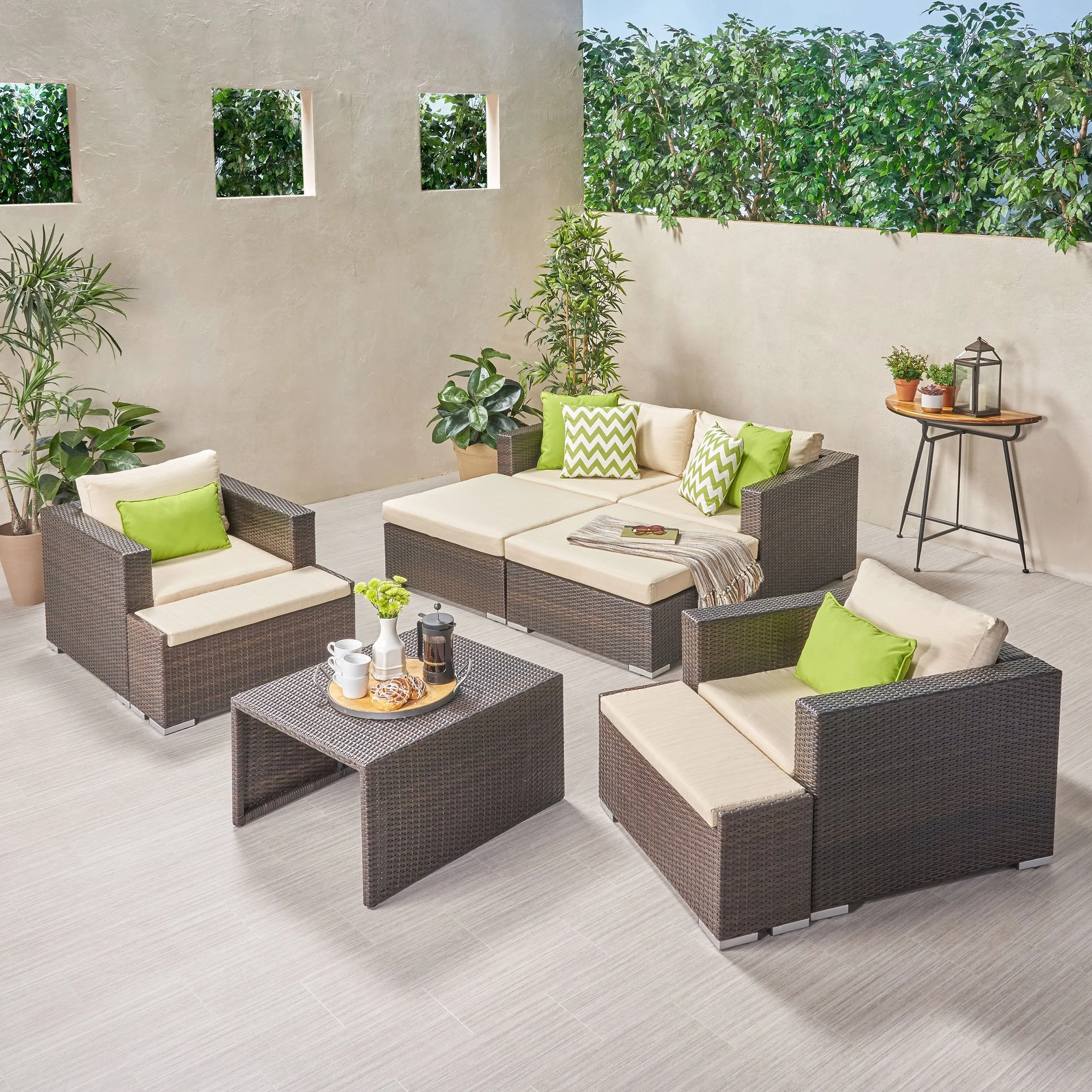 Outdoor 4 Seater Wicker Chat Set with Ottomans - NH369903 patio chairs, outdoor seating
