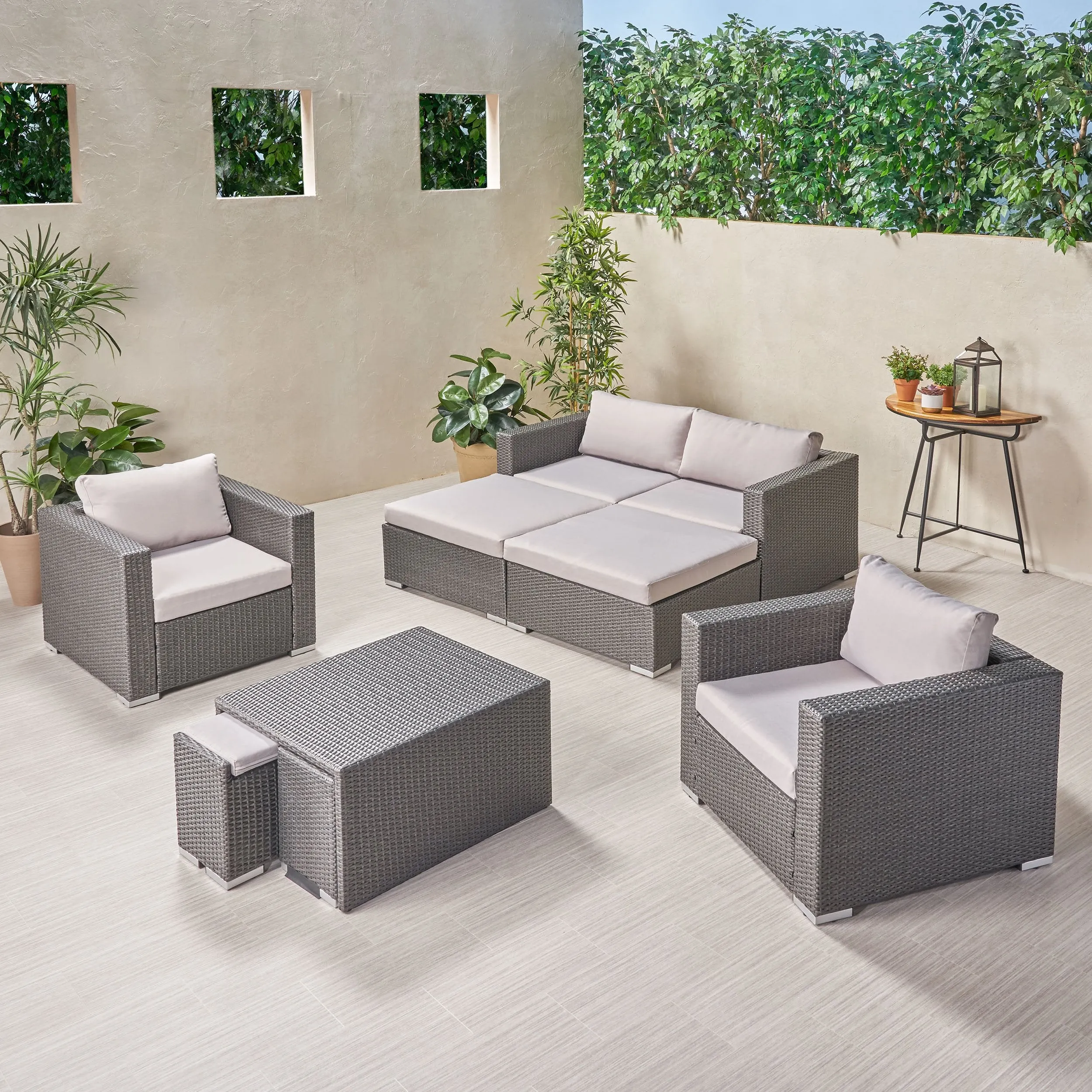 Outdoor 4 Seater Wicker Chat Set with Ottomans - NH369903