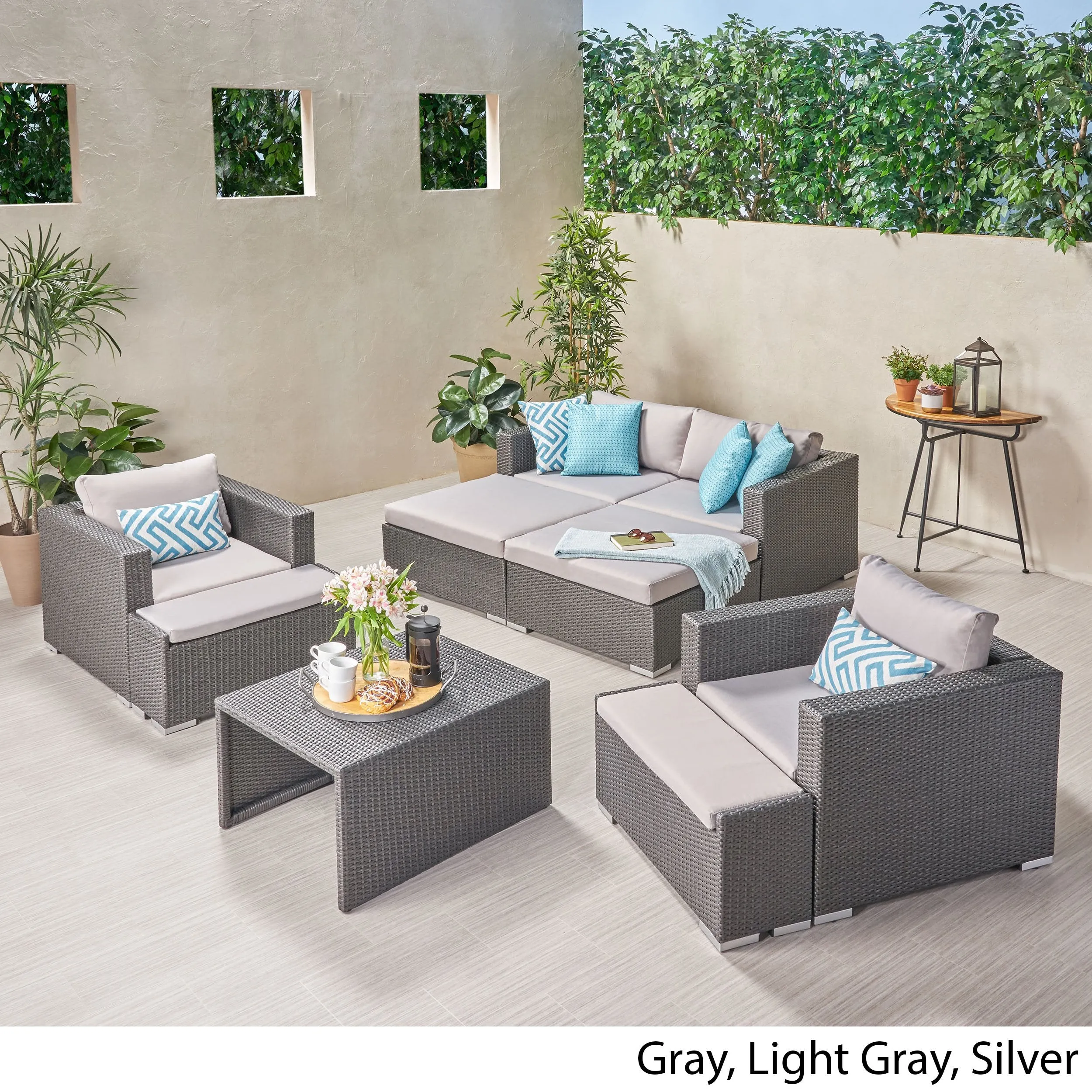 Outdoor 4 Seater Wicker Chat Set with Ottomans - NH369903