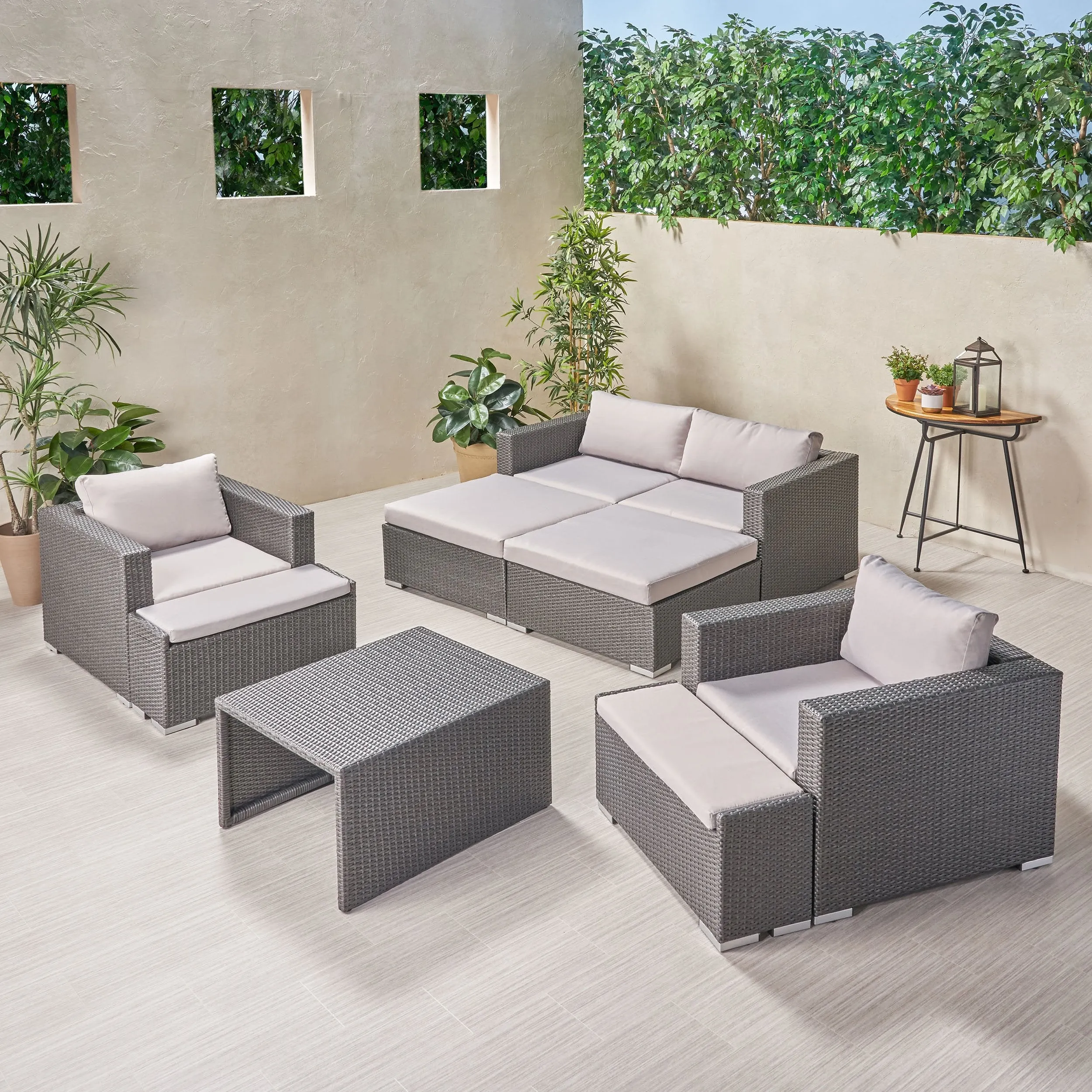 Outdoor 4 Seater Wicker Chat Set with Ottomans - NH369903