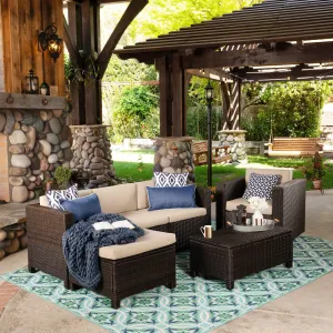 Outdoor 4 Seater Wicker L-Shaped Sectional Sofa Set with Cushions - NH437403 serving bowl, serving dish