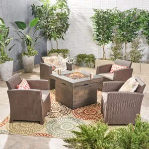 Outdoor 4-Seater Wicker Print Club Chat Chair Set with Fire Pit - NH313603 clothes rack, garment rack