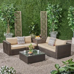 Outdoor 4 Seater Wicker Sofa Set with Storage Ottoman and Sunbrella Cushions - NH415803 serving bowl, serving dish