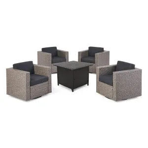 Outdoor 4 Seater Wicker Swivel Chair and Fire Pit Set - NH169213 clothes rack, garment rack