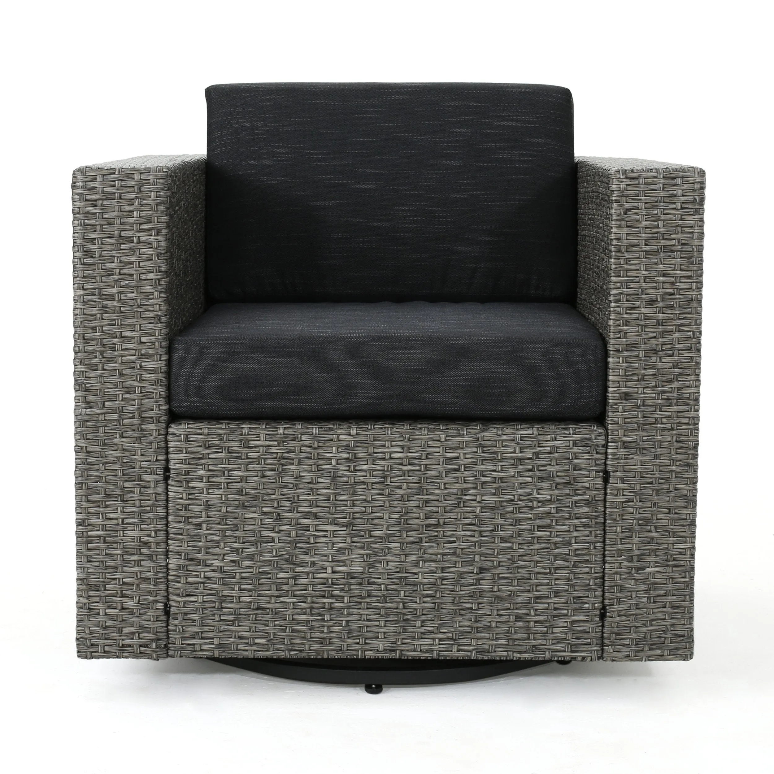 Outdoor 4 Seater Wicker Swivel Chair and Fire Pit Set - NH169213